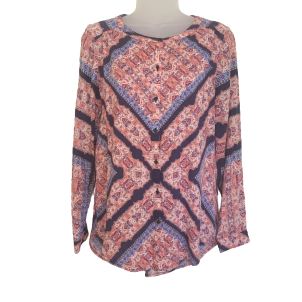 Lucky Brand Size Small Boho Patterned Button Up Blouse Top
